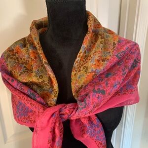 Vibrant Pink Purple Brown Floral Scarf or Wrap